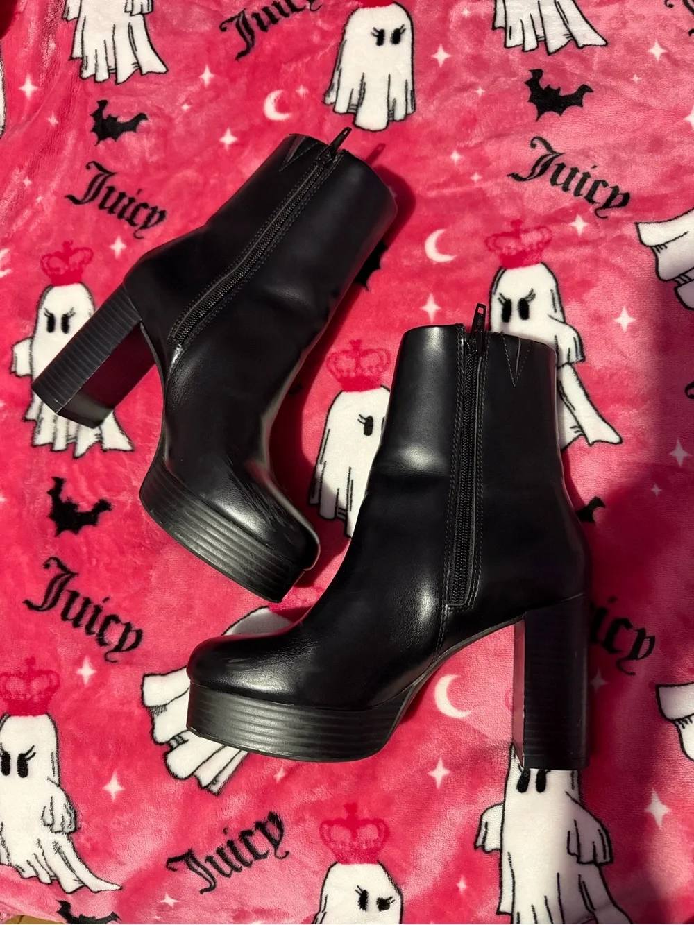 H&M Black Platform Block Heel Ankle Boots